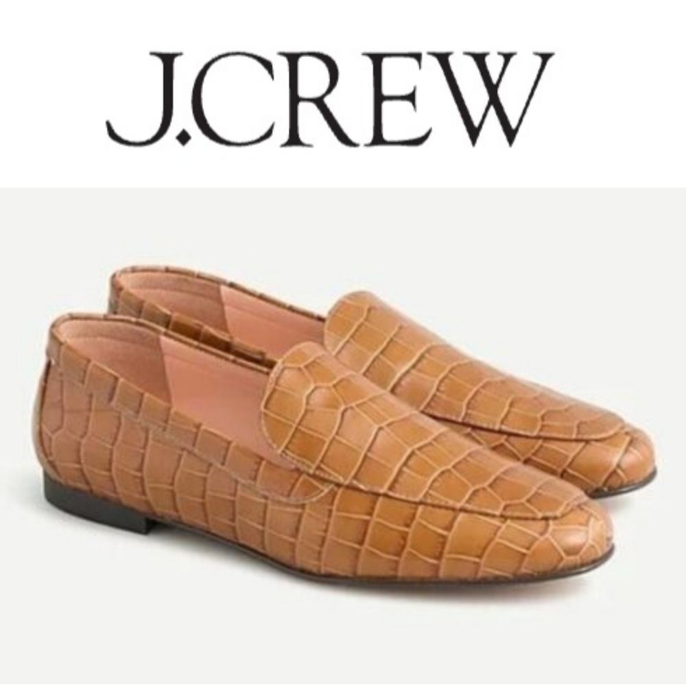 J. CREW Cecile Crock Embossed Leather Smoking Loafers Shoes Flats Women's 7